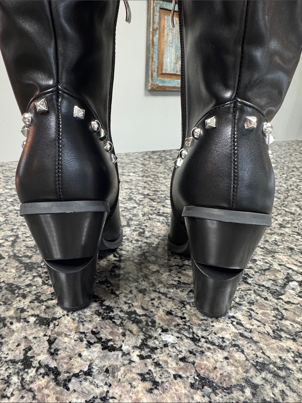 Azalea Wang Over-the-Knee Boots Blue Peacock design and Stud Details NEW 6 - Picture 15 of 17